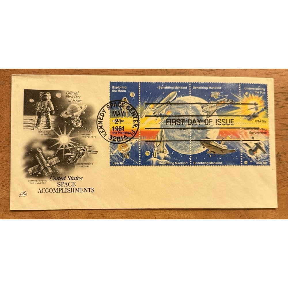 1912-19 Space Achievements, ArtCraft 8", Moon‎ Landing, block of 8, FDC